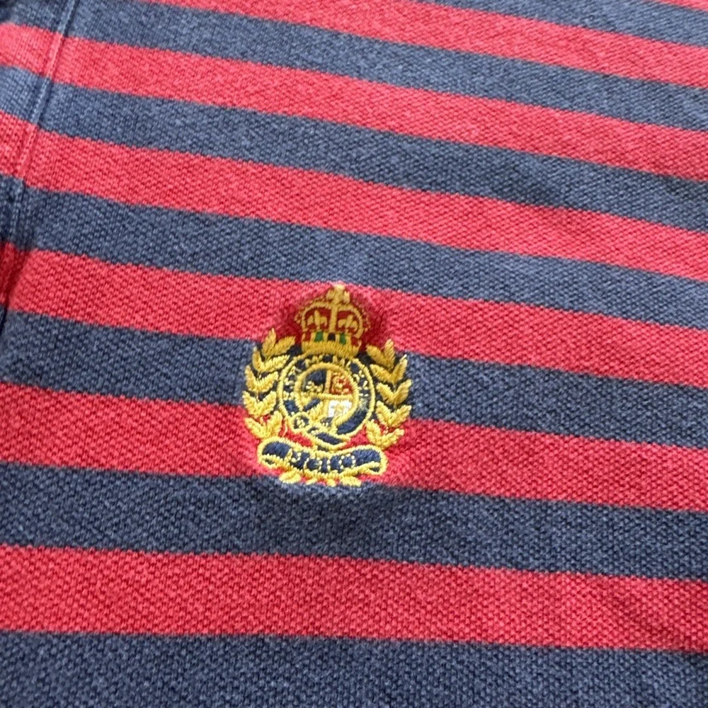Polo Ralph Lauren Shirt Mens XL‎ Red Striped Cotton Crest Coat of Arms Logo Vtg